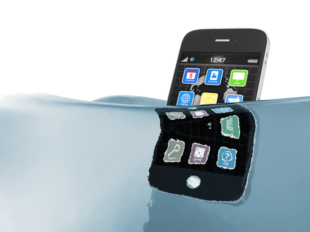 téléphone fait son bain